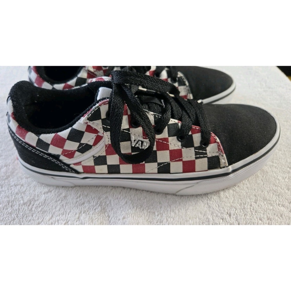 VANS BOYS SELDAN CHECKERED BLACK RED LACE UP SHOES 500714 YOUTH SIZE 4 EU 34